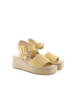 Sandalia hebilla en serraje limón Vinci