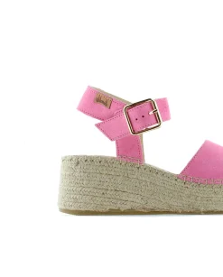Sandalia hebilla en serraje frambuesa Vinci