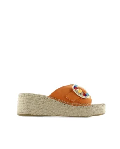 Zueco broche en serraje naranja Vinci