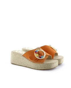 Zueco broche en serraje naranja Vinci