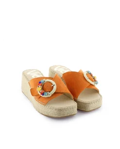 Zueco broche en serraje naranja Vinci