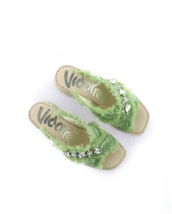 Zueco cruzado en rafia cristal verde Vinci