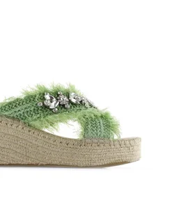 Zueco cruzado en rafia cristal verde Vinci