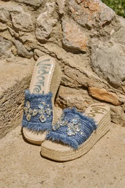 Zueco rafia cristal jeans Vinci