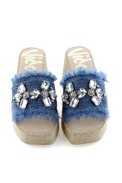 Zueco rafia cristal jeans Vinci